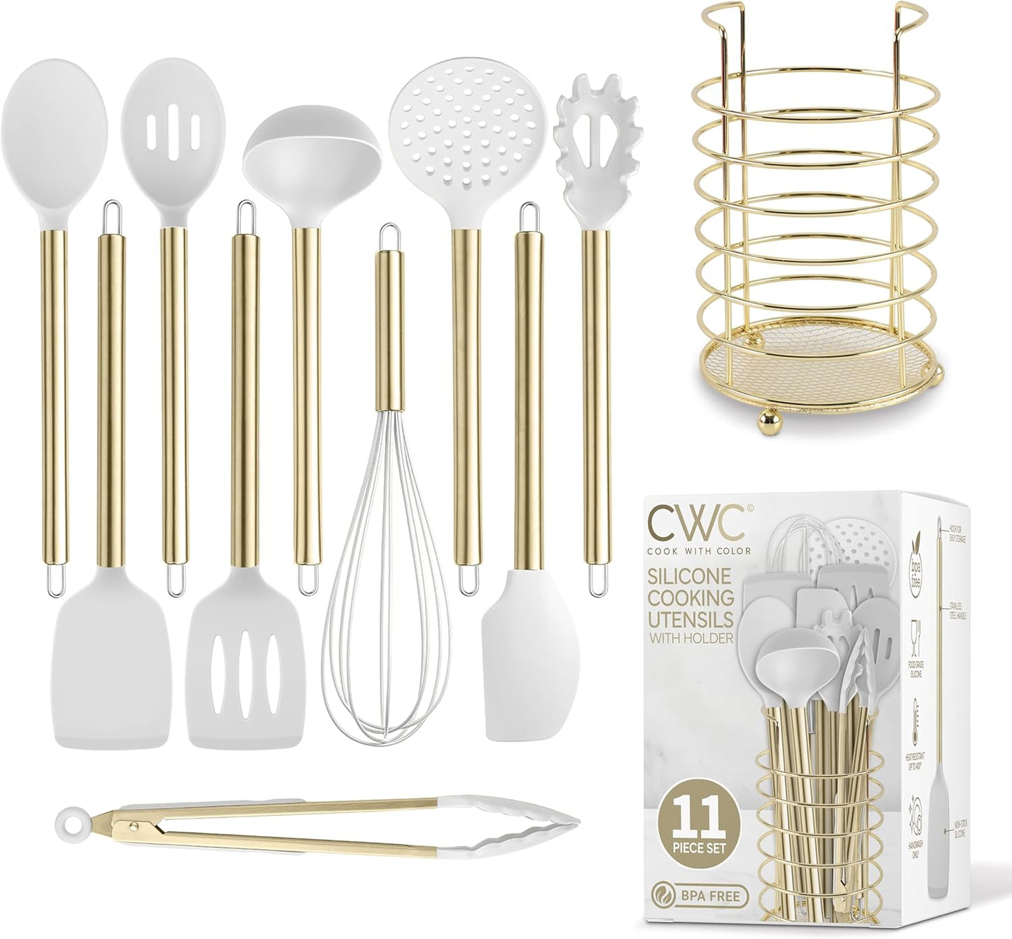 COOK WITH COLOR Silicone Cooking Utensils, Kitchen Utensil Set, Easy to Clean Silicone Kitchen Utensils, Cooking Utensils for Nonstick Cookware, Kitchen Gadgets Set, 10 Pieces, Green