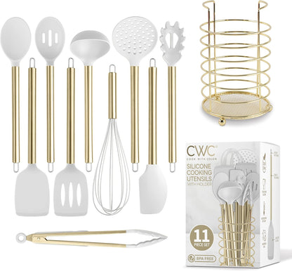 COOK WITH COLOR Silicone Cooking Utensils, Kitchen Utensil Set, Easy to Clean Silicone Kitchen Utensils, Cooking Utensils for Nonstick Cookware, Kitchen Gadgets Set, 10 Pieces, Green