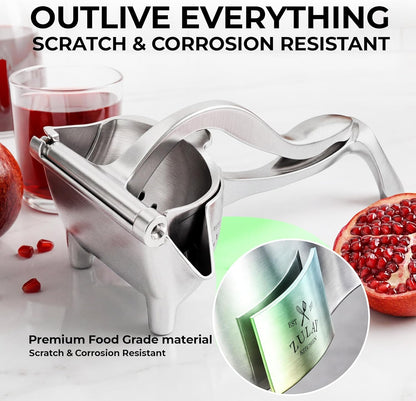 Zulay Manual Fruit Juicer- Heavy Duty Juice Press Squeezer with Detachable Lever & Removable Strainer - Fruit Press & Hand Juicer For Pomegranates, Lemons, Oranges, and More (Yellow)