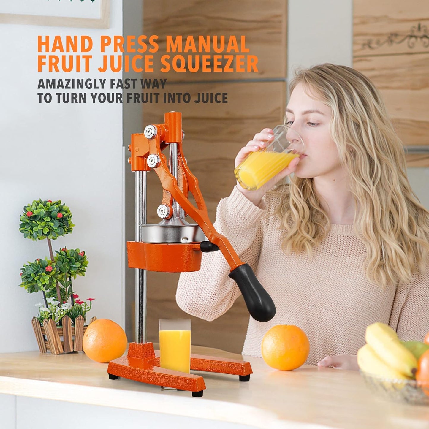Commercial Heavy Duty Cast Iron Hand Press Manual Orange Citrus Lemon Lime Grapefruit Pomegranate Fruit Juice Squeezer Machine with Stainless Steel Cup