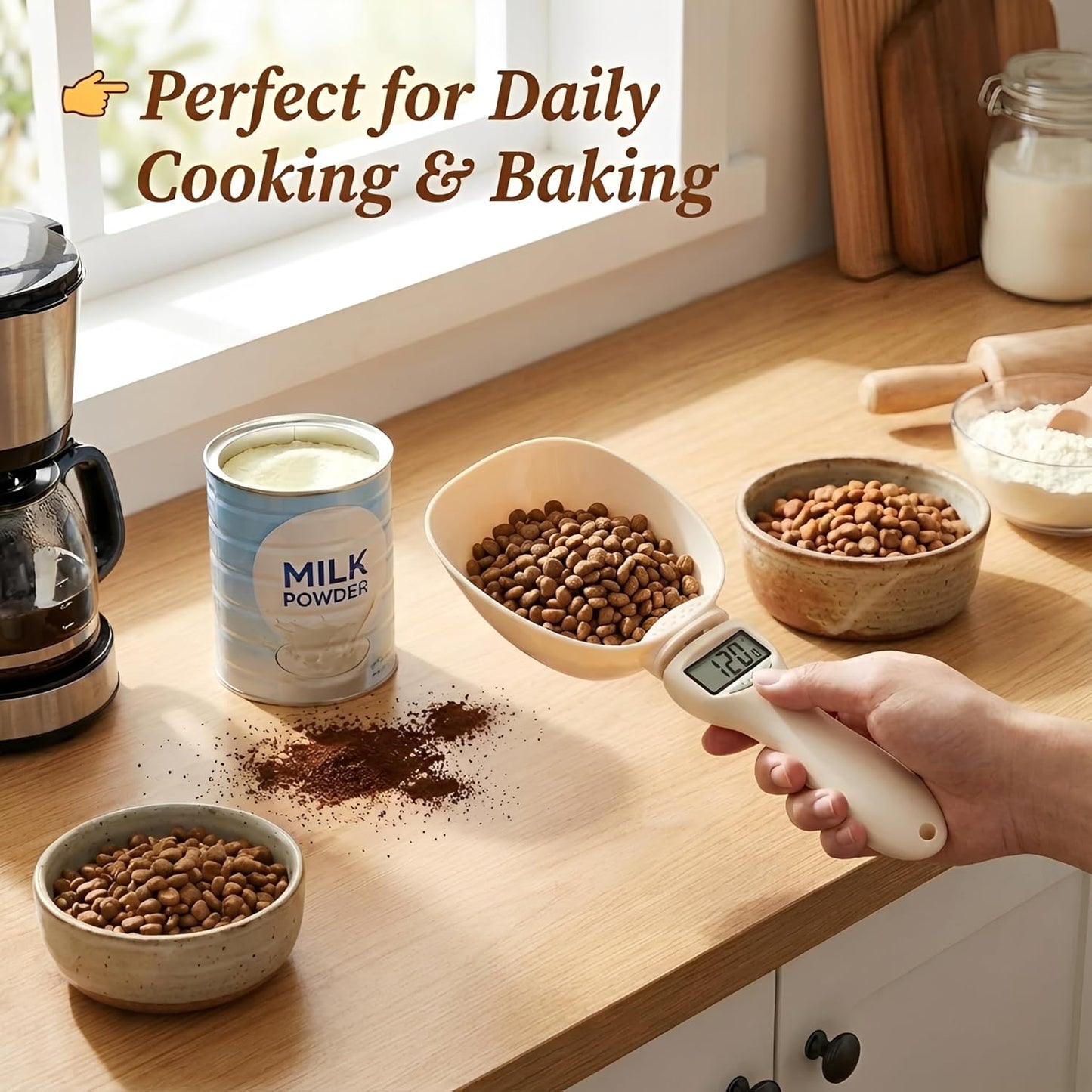 Electronic Measuring Spoon, Digital Measuring Spoon Scale, High Precision Food Scale with LCD Display, ABS Kitchen Measuring Spoon for Grams, Ounces, ml & Cups
