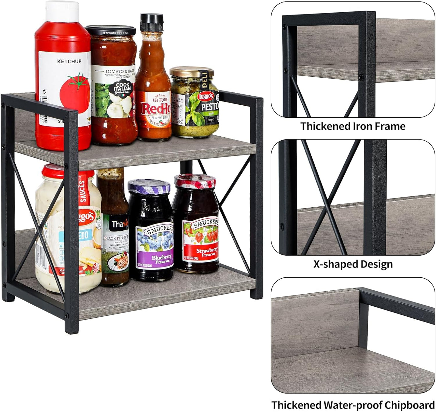 Giikin Countertop Shelf Organizer, 2 Tier Kitchen Spice Rack for Countertop, Wood Coffee Counter Shelf Organizer for Home (Brown, S)