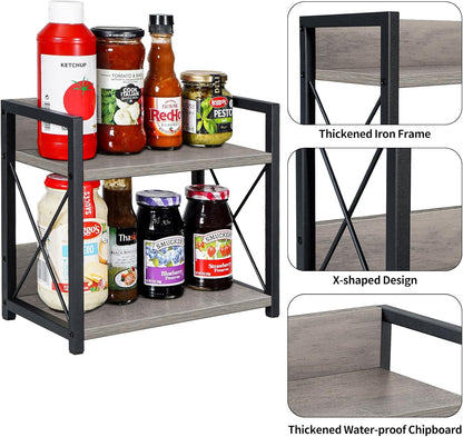 Giikin Countertop Shelf Organizer, 2 Tier Kitchen Spice Rack for Countertop, Wood Coffee Counter Shelf Organizer for Home (Brown, S)