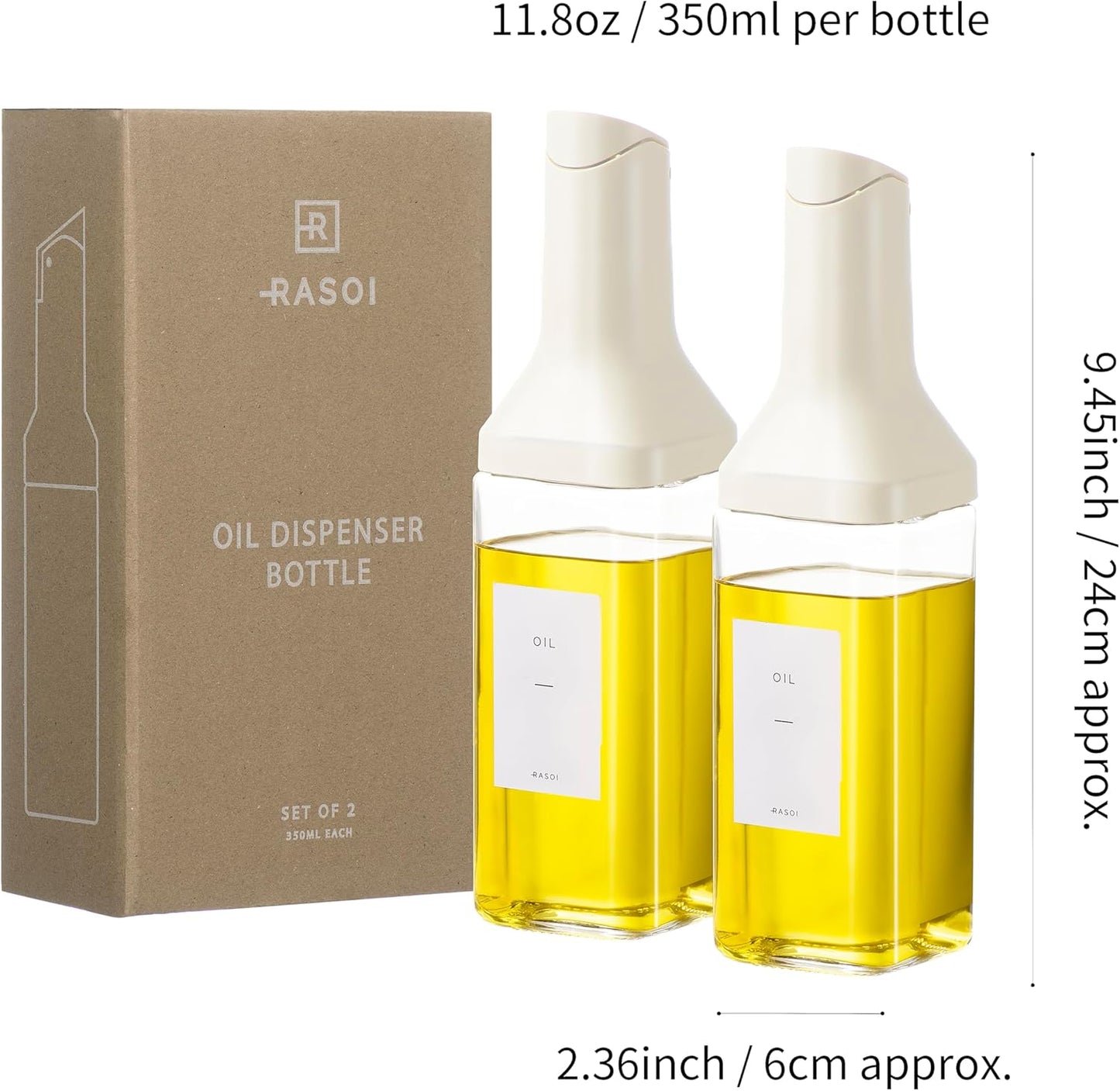 Oil Dispenser Bottle – Set of 2 17oz/500ml Oil and Vinegar Dispenser - Drip-Free Spout Glass Oil Dispenser – Kitchen Oil Dispenser with Automatic Pouring Lid - Olive Oil Bottle for Cooking