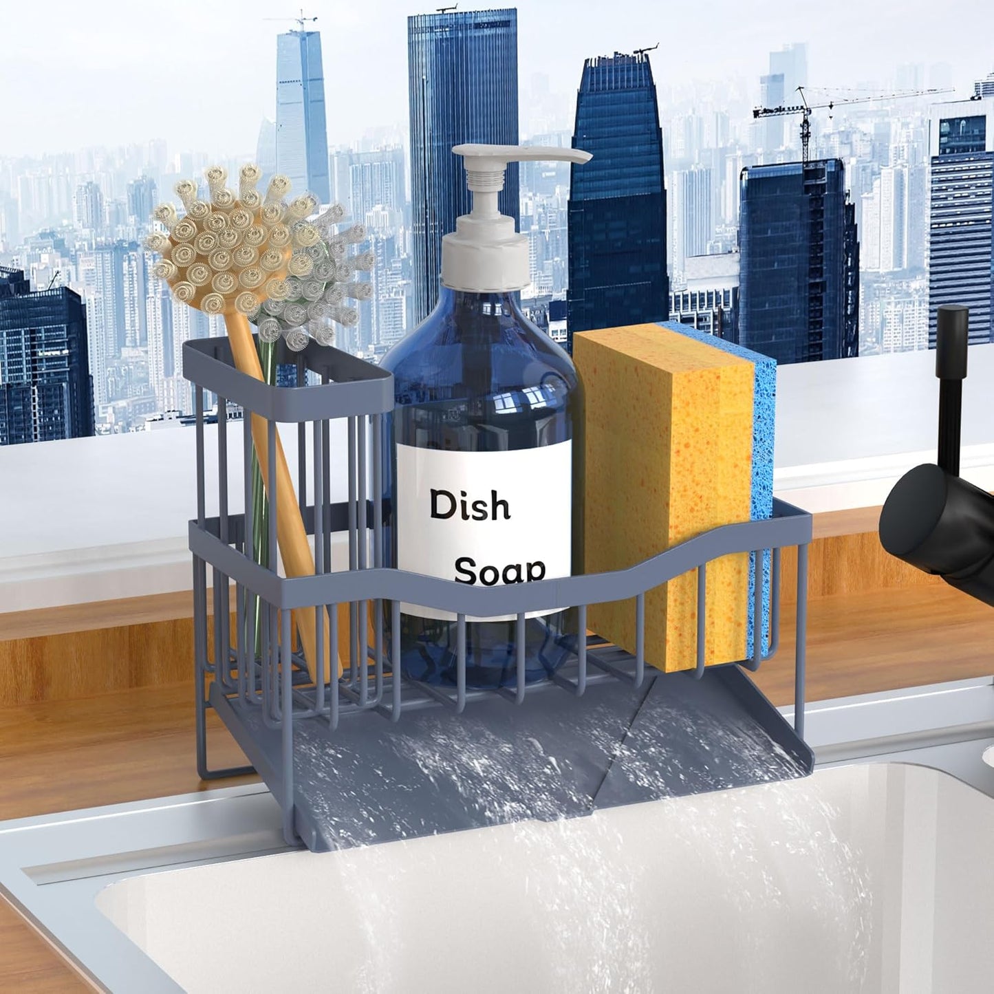 Fssvcd Maifan Sink Caddy Sponge Holder for Kitchen with Brush Holder and Stainless Steel Self Drain Tray, Rustproof Kitchen Sink Organizer for Sponge, Soap Dispenser Storage Accessories