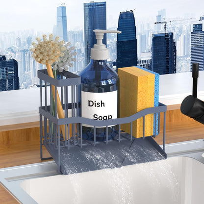 Fssvcd Maifan Sink Caddy Sponge Holder for Kitchen with Brush Holder and Stainless Steel Self Drain Tray, Rustproof Kitchen Sink Organizer for Sponge, Soap Dispenser Storage Accessories