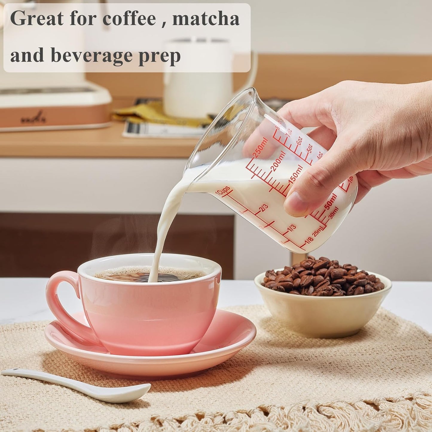 High Borosilicate Glass Measuring Cup-V-Shaped Spout，Glass Measuring Beaker for Kitchen or Restaurant, Easy to Read, 60 ML (2 Oz)-Pack of 2