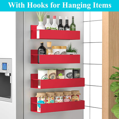 HuggieGems Metal 4 Pack Magnetic Spice Storage Rack Organizer for Refrigerator and Oven, Black Fridge Organizers and Storage, Metal
