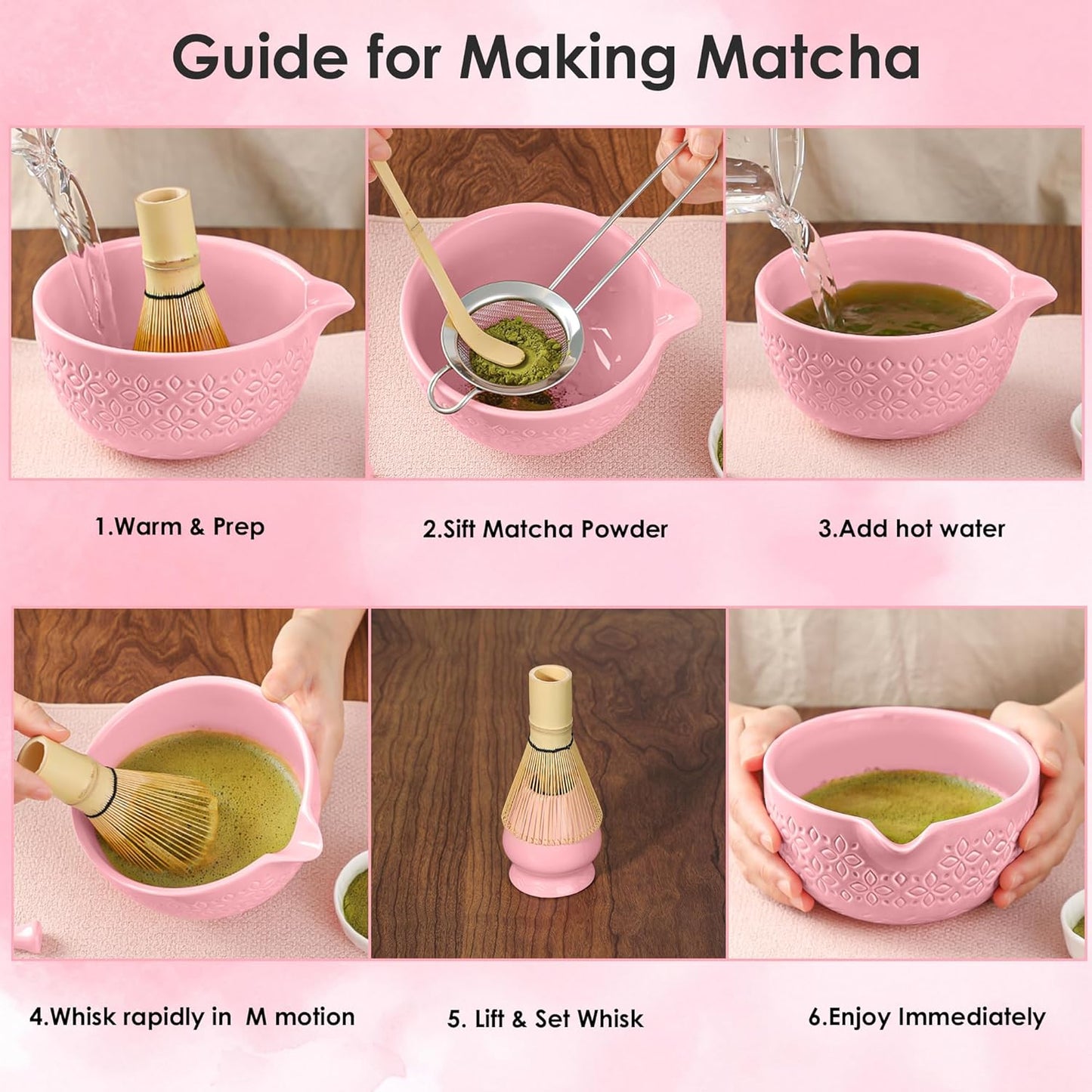 Matcha Whisk Set Matcha Kit - 7 Pcs Japanese Tea Set Includes Matcha Bowl with Spout,Bamboo Whisk with Ceramic Holder,Bamboo Scoop and Rest,Sifter,Tea Towel, for Ceremony Matcha Lovers Gift,Green