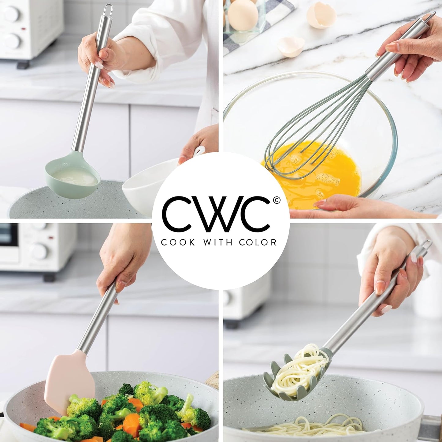 COOK WITH COLOR Silicone Cooking Utensils, Kitchen Utensil Set, Easy to Clean Silicone Kitchen Utensils, Cooking Utensils for Nonstick Cookware, Kitchen Gadgets Set, 10 Pieces, Green