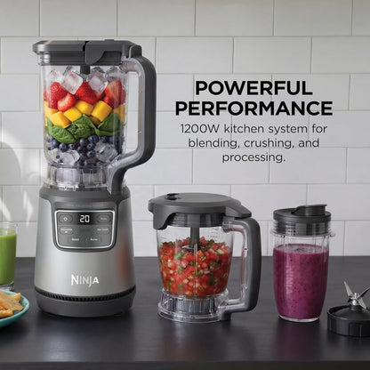 Ninja Kitchen System | All-in-One for Smoothies, Frozen Drinks, Veggie Chopper & More | With Full-Size Pitcher, 8 Cup Food Processor Bowl, (2) 18 oz. Cups, | 1200 Watt | Dark Grey | BR601AMZ