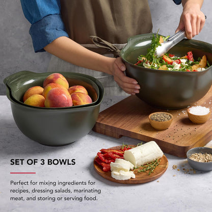 KitchenAid Universal Nesting Plastic Mixing Bowls, Set Of 3, 2.5 quart, 3.5 quart, 4.5 quart, Non Slip Base with Easy Pour Spout to Reduce Mess, Dishwasher Safe, Aqua Sky, White, Gray