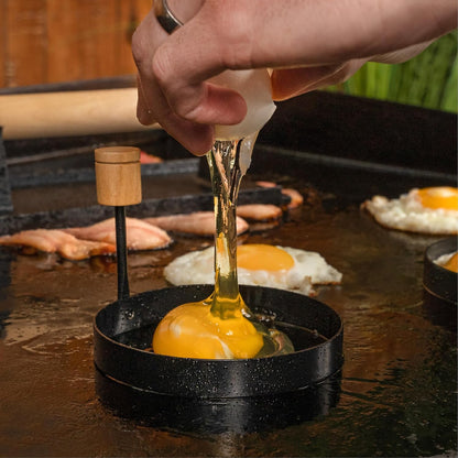 Plastic Batter Dispenser, Cast Iron Bacon Griddle Weight Press, 10 Inches Stainless Steel Omelet Egg Ring, Wood Wooden Crepe Spreader Spatula