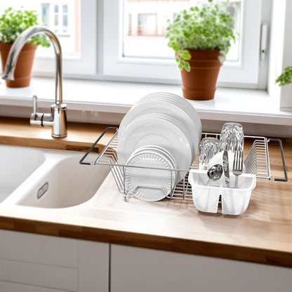 Simple Houseware Over Sink Counter Top Stainless Steel Dish Drainer Drying Rack, Chrome