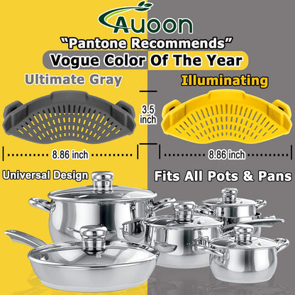2PACK AUOON Clip on Strainer for All Pots Pans - Silicone Pasta Strainer Kitchen Colander for Draining Noodles Spaghetti Ground Beef Grease｜Easy to Use and Store, Dishwasher Safe (BlackGreen)