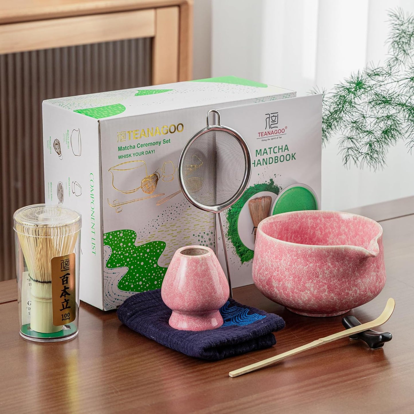 TEANAGOO Matcha Whisk Set, 7 Pcs Matcha Set Blue, Matcha Kit for Ceremony, Matcha Tea Set for Making Breakfast/Latte, Ceramic Matcha Bowl(chawan) whith Spout and Whisk, Gift for Friend/Family