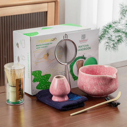 TEANAGOO Matcha Whisk Set, 7 Pcs Matcha Set Blue, Matcha Kit for Ceremony, Matcha Tea Set for Making Breakfast/Latte, Ceramic Matcha Bowl(chawan) whith Spout and Whisk, Gift for Friend/Family