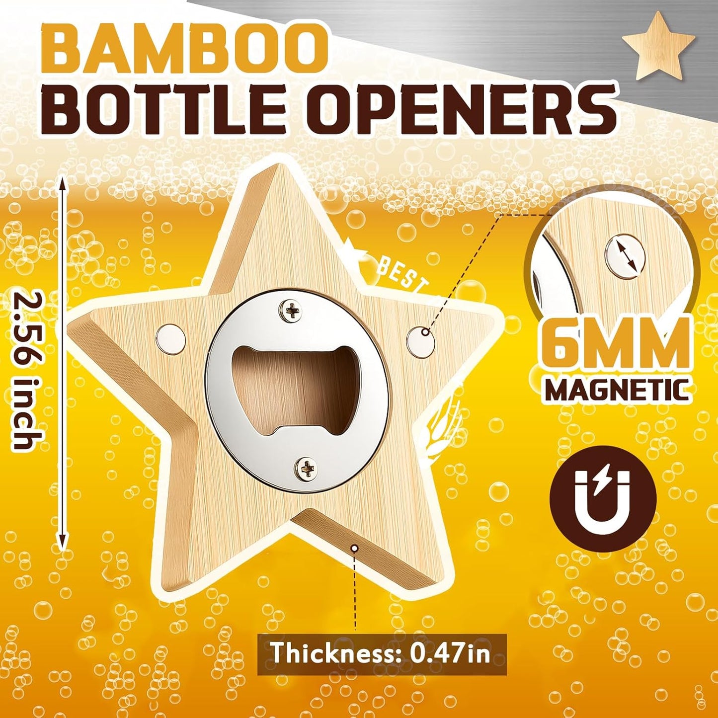 Vesici 100 Pcs Magnetic Bottle Opener 2.5in DIY Bamboo Round Shape Beer Openers Wooden Fridge Magnet Refrigerator Sticker Gift for Beer Lover Wedding Guest Kitchens Bars Parties