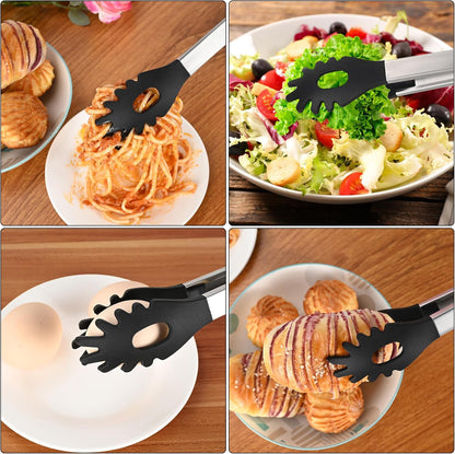 2 PCS Pasta Tong Spaghetti Tongs, 9-Inch & 12-Inch Heat Resistant Silicone Pasta Tongs Spaghetti Server With Teeth Silicone Tong for Serving Food, Cooking, Salad, Spaghetti Noodle, Non-stick (Red)