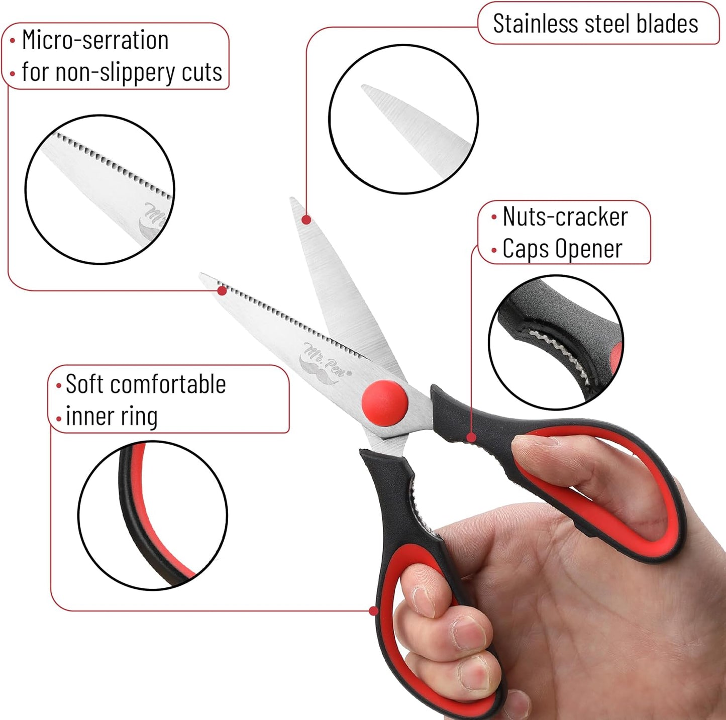 Mr. Pen- All Purpose Kitchen Shears with Protective Sheath, 8 Inch, Dishwasher Safe, Stainless Steel Food Scissors with Micro-Serrated Blades, Soft Grip Comfort Handle, Durable Utility Kitchen Shears