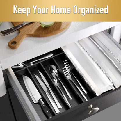 Besilord Silverware Organizer Kitchen Drawer Organizer Utensil Organizer Bamboo Silverware Holder Cutlery Organizer in Drawer Flatware Organizer Tray(5 slots, Natural