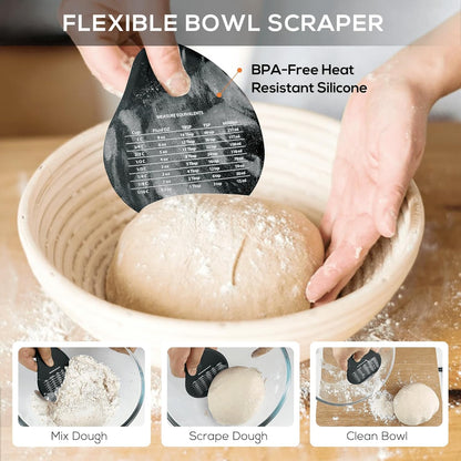 Bench Scraper & Chopper - Multifunctional Dough Scraper with Silicone Bowl Scraper, Sturdy Stainless Steel Dough Cutter for Baking, Pastry Cutter for Bread Pizza Cake with Measuring Scale