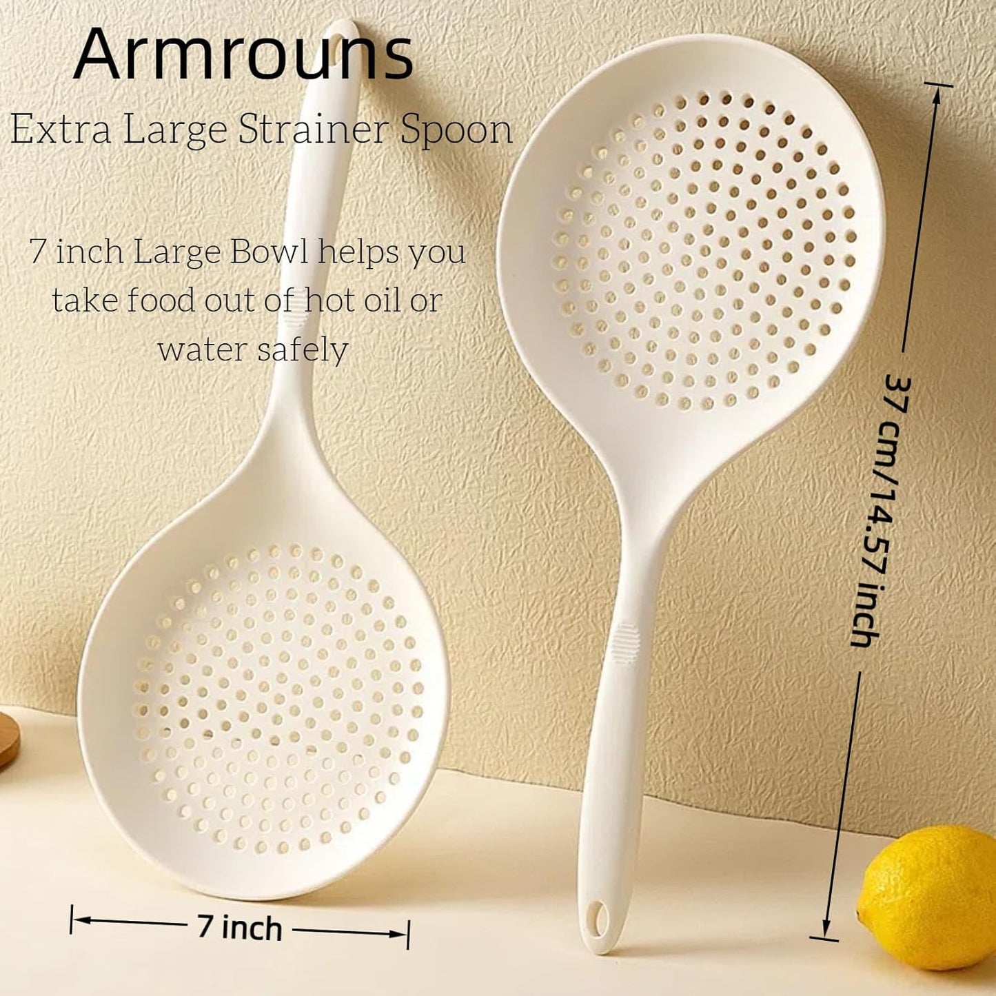 Extra Large Skimmer Slotted Spoon, 14.5 inch Silicone Strainer Skimmer Ladle Spoon Spider for Cooking and Frying, Pasta Strainer Spoon Frying Kitchen Cooking Colander