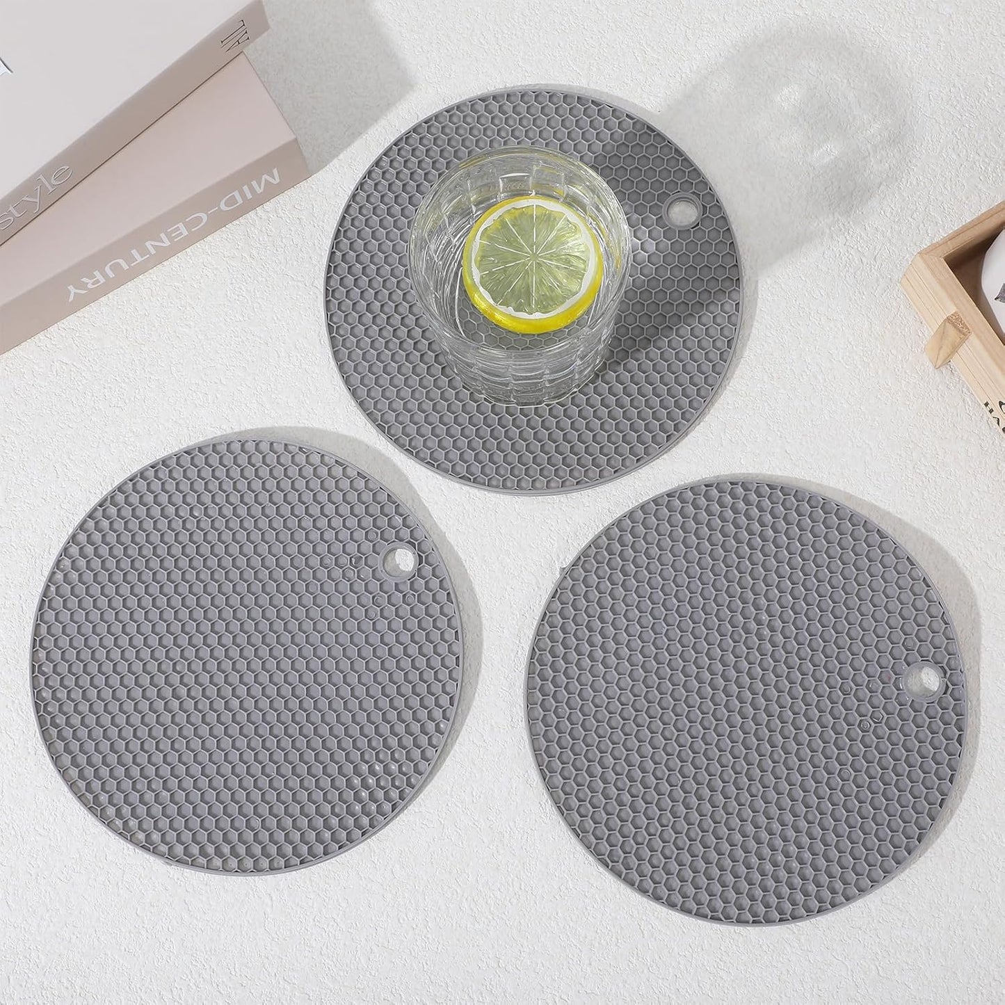 3Pcs Rubber Jar Opener,Round Large Jar Opener Gripper Pad Kitchen Non-Slip Coasters for Weak Hands,6.7x6.7Inch(Gray,Blue,Orange)