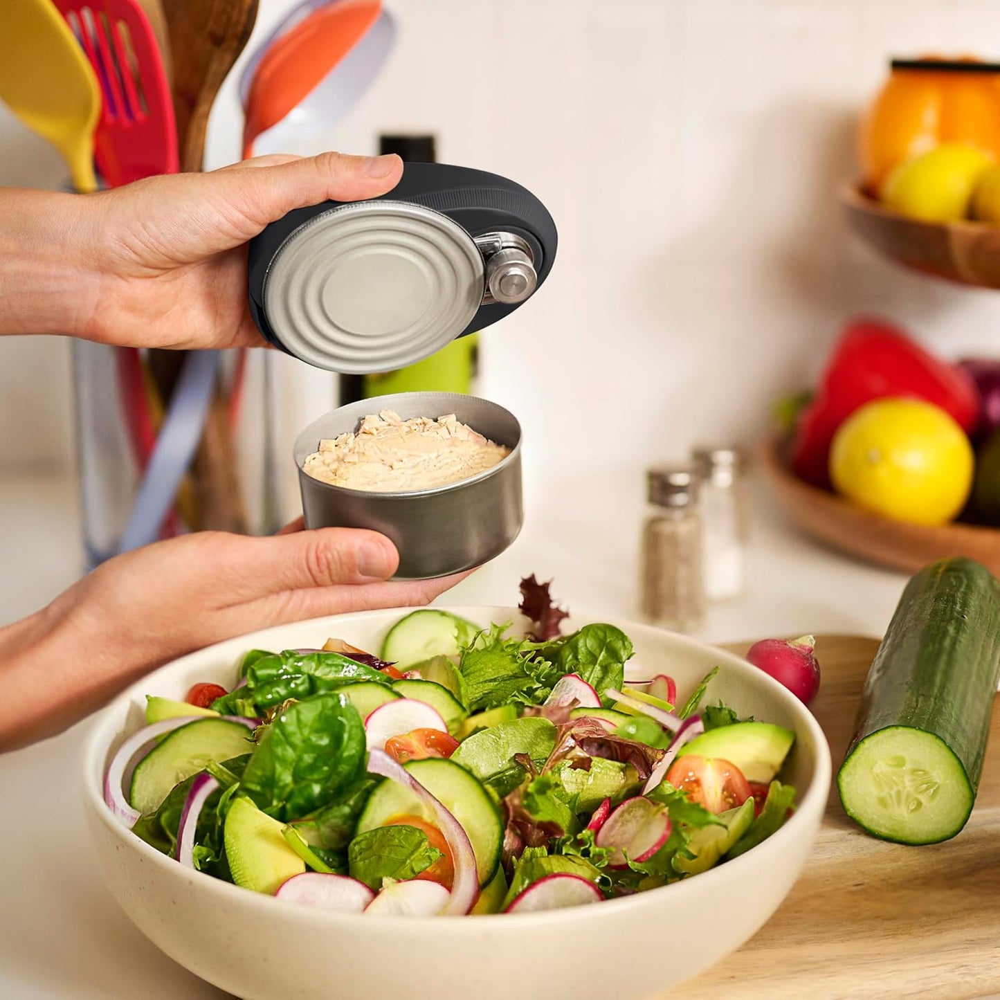 bella Electric Can Opener and Knife Sharpener, Removable Cutting Lever, Cord Storage, Stainless Steel Blade, Sage