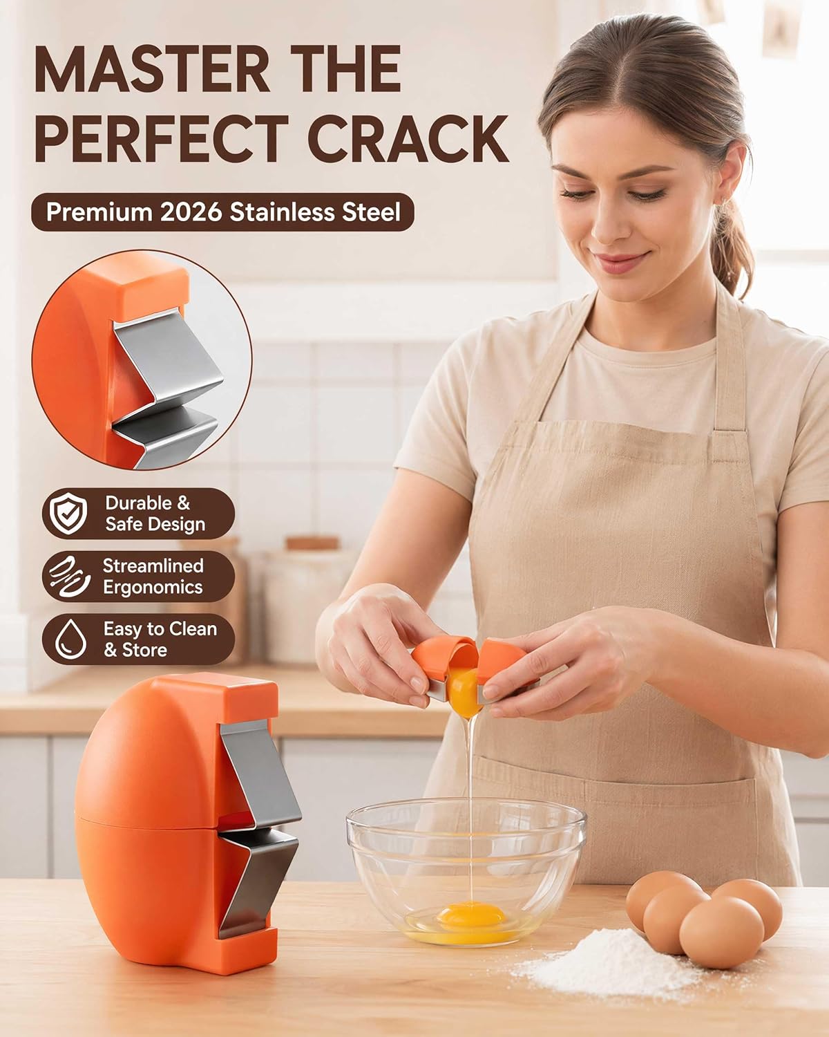 2026 Stainless Steel Egg Shell Opener Tool, Egg Cracker for Raw and Hard Boiled Eggs, Multifunctional Kitchen Gadget for Egg Separation and Shell Removal