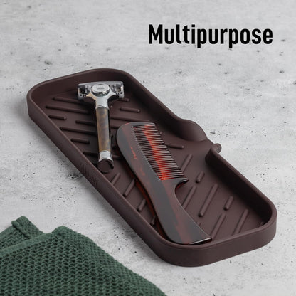 Zulay Kitchen (9x3.5in Sponge Holder for Kitchen Sink - Flexible Heavy-duty Multipurpose Sink Caddy - Counter Organizer for Kitchen, Bathroom, Makeup, Trinkets & More! (Grey)