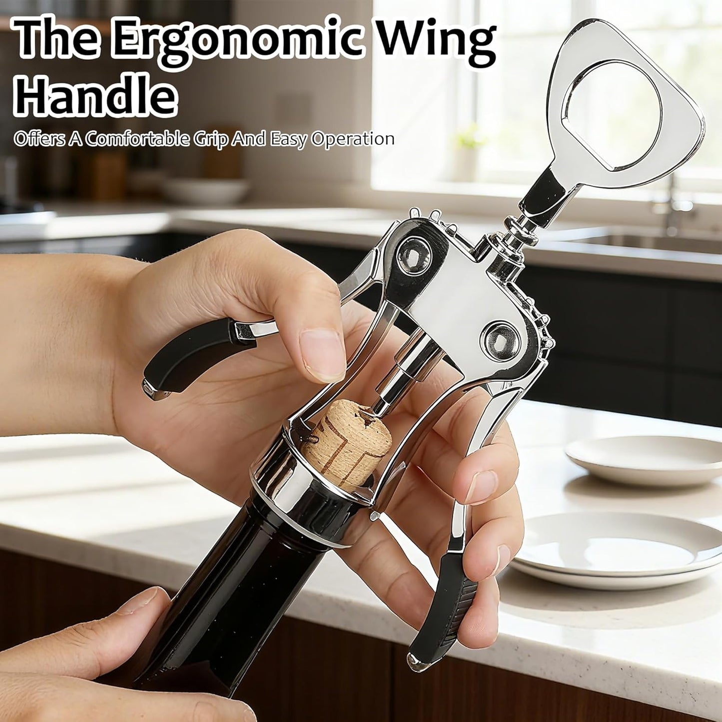 Wine Opener Zinc Alloy Premium Wing Corkscrew Multifunction Bottle Opener Ergonomic Non Slip Wing Handle Sharp Spiral Upgraded European Style