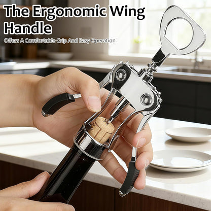 Wine Opener Zinc Alloy Premium Wing Corkscrew Multifunction Bottle Opener Ergonomic Non Slip Wing Handle Sharp Spiral Upgraded European Style