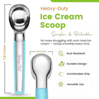 Spring Chef Heavy Duty Metal Ice Cream Scoop - Dishwasher Safe Ice Cream Scooper, Commercial Icecream Scoop Spade, Professional Kitchen Tool for Gelato, Melon, Sundae, Cookie Spoon - Black