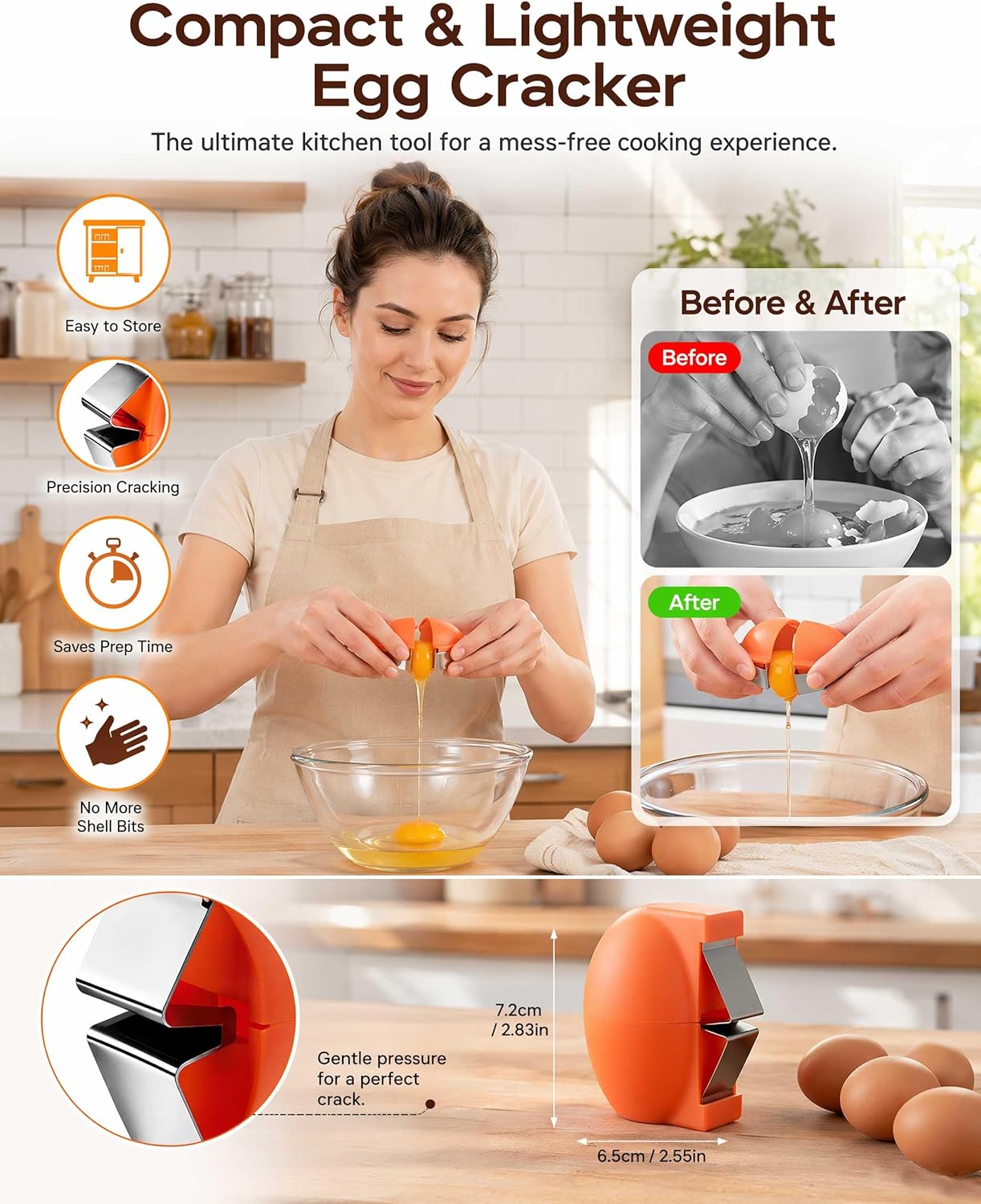 2026 Stainless Steel Egg Shell Opener Tool, Egg Cracker for Raw and Hard Boiled Eggs, Multifunctional Kitchen Gadget for Egg Separation and Shell Removal