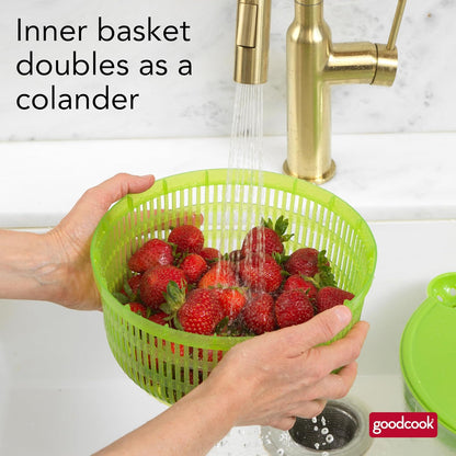 GoodCook Deluxe Salad Spinner - 5 Qt. Capacity, Easy Turn Knob, Built-In Pour Spout, Multi-Use Basket, Durable and Dishwasher Safe, Large Salad Spinner, Kitchen Essentials