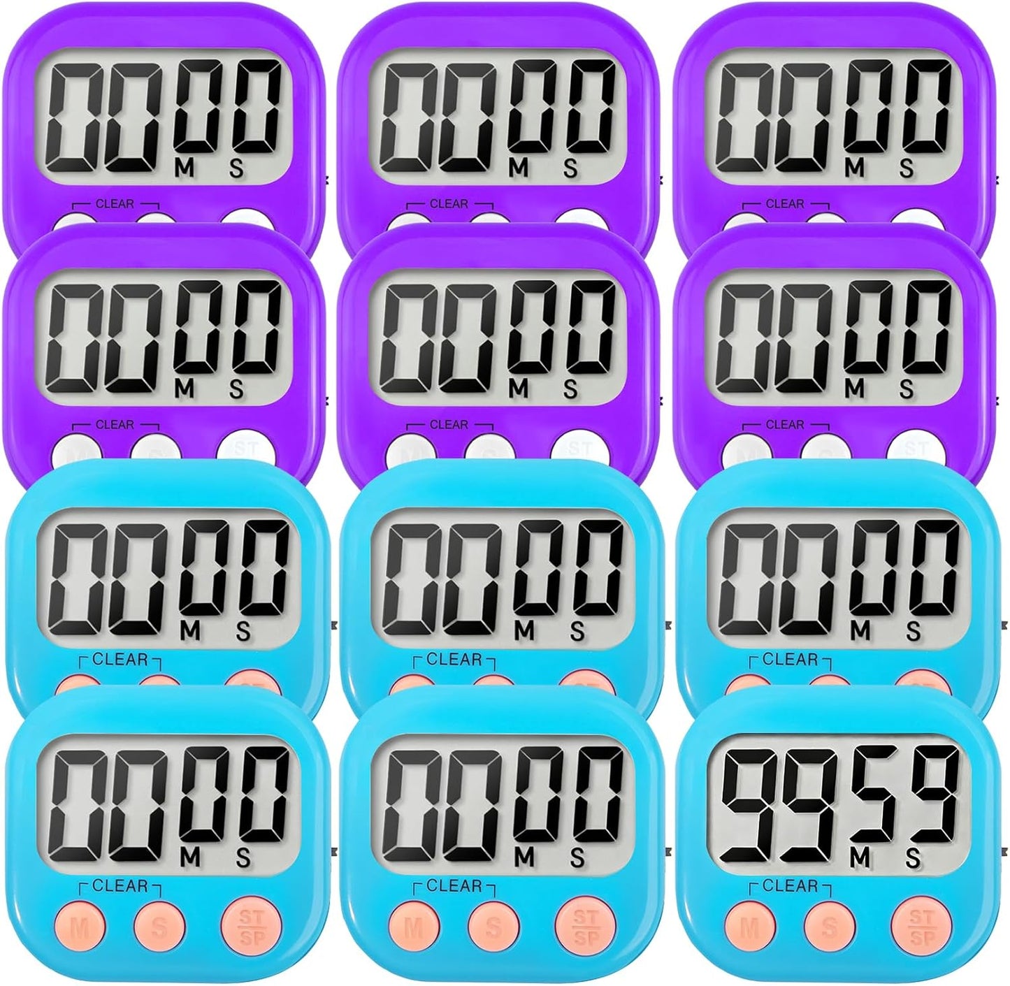 6 Pack Digital Kitchen Timer Small Classroom Timers for Kids Teachers (Blue&White)