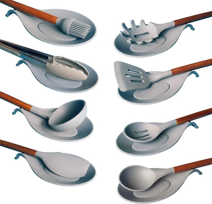Silicone Spoon Rest for Stove Top Set of 2 – HEAT RESISTANT DISHWASHER SAFE Kitchen Utensil Holder for LARGE Utensils - Won’t Break - Non-Slip - Ideal for Glass & Induction Cooktops - for Home Cooks