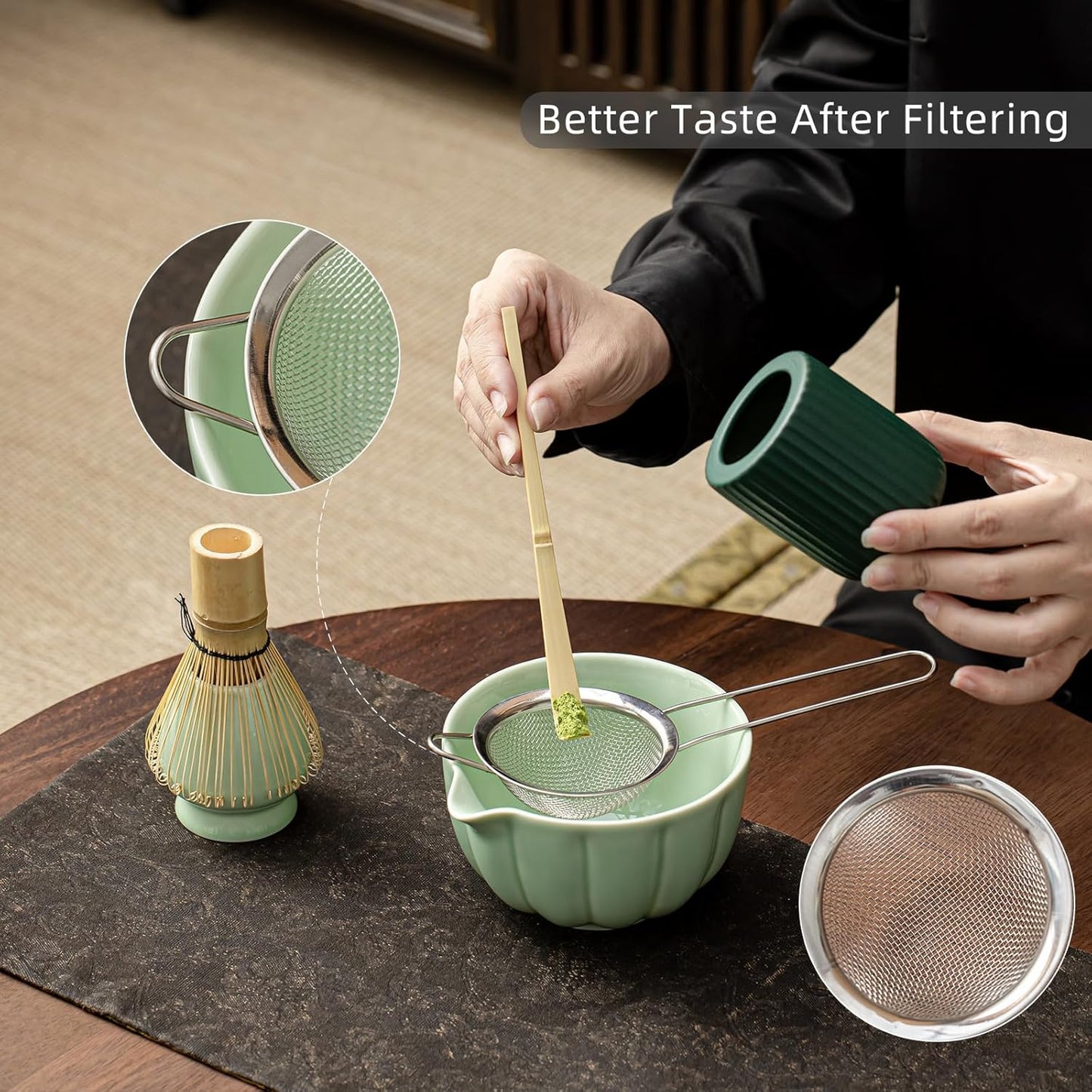 Matcha Whisk Set, Matcha Set Includes Ceramic Matcha Bowl, Bamboo Whisk, Scoop, Chasen Holder, Sifter, 5 Pcs Perfect Matcha Kit for Matcha Lover (Pearl White)