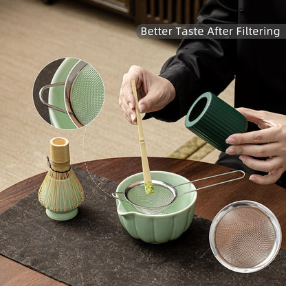 Matcha Whisk Set, Matcha Set Includes Ceramic Matcha Bowl, Bamboo Whisk, Scoop, Chasen Holder, Sifter, 5 Pcs Perfect Matcha Kit for Matcha Lover (Pearl White)