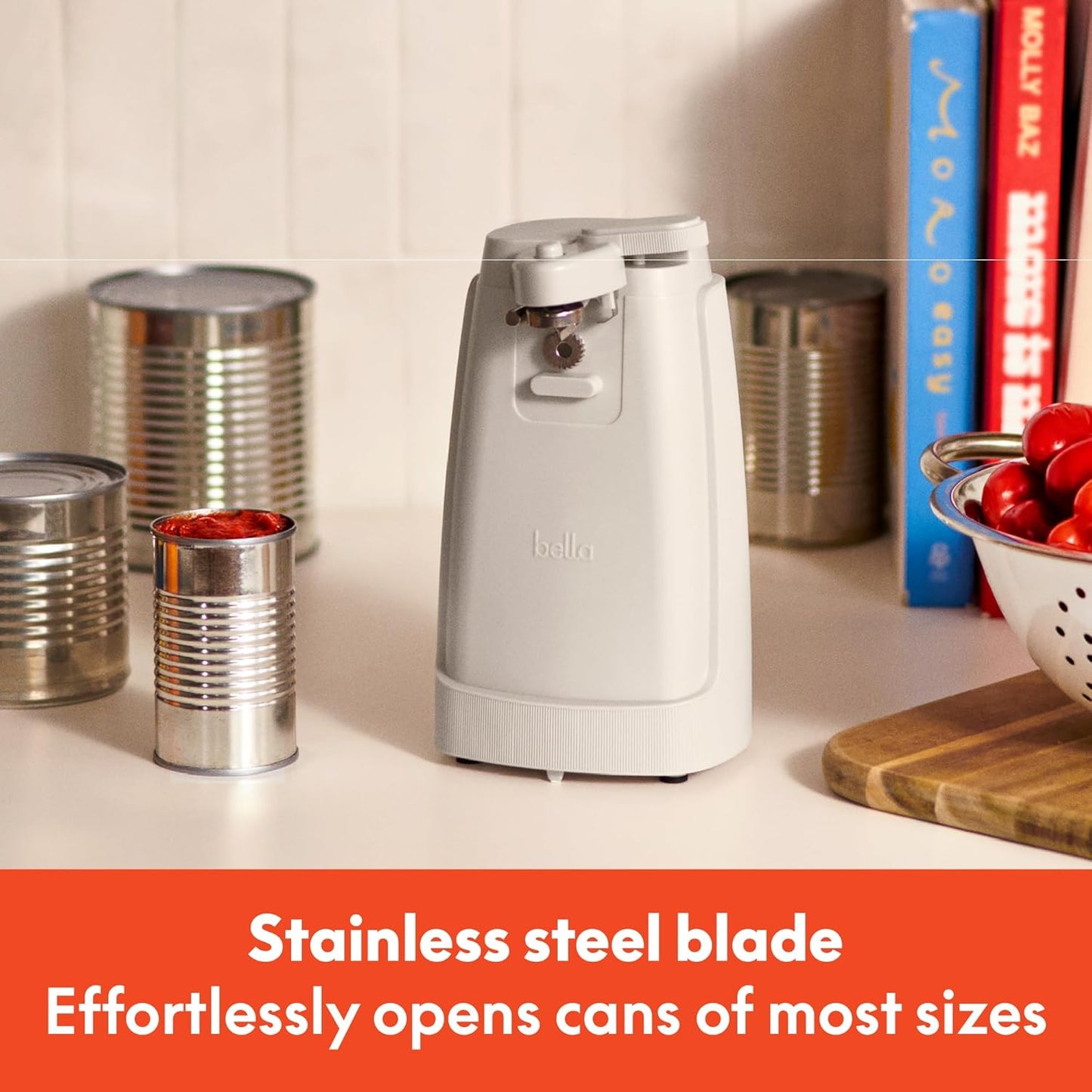 bella Electric Can Opener and Knife Sharpener, Removable Cutting Lever, Cord Storage, Stainless Steel Blade, Sage