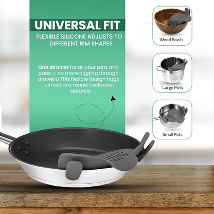 Pasta Strainer Clip-On for Pots and Pans – Heat Resistant Colander for Vegetables and Noodles – Space-Saving Design – BPA-Free, Dishwasher Safe, Universal Fit (Black)