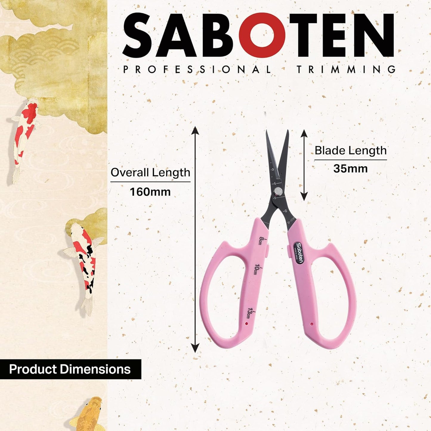 Saboten Stainless Steel Angled Blade Trimming Scissors Orange PT-13 160mm Precision Gardening Bonsai and Floral Shears Made in Japan