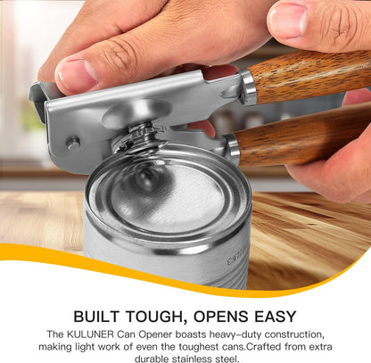 Upgraded Efficient Manual Can Opener - Selected Solid Wood Handle, Sharp and Smooth Blade Edge, Portable Design, Easy-Open Large Knob, Versatile for Various Bottle Caps（Rosewood）
