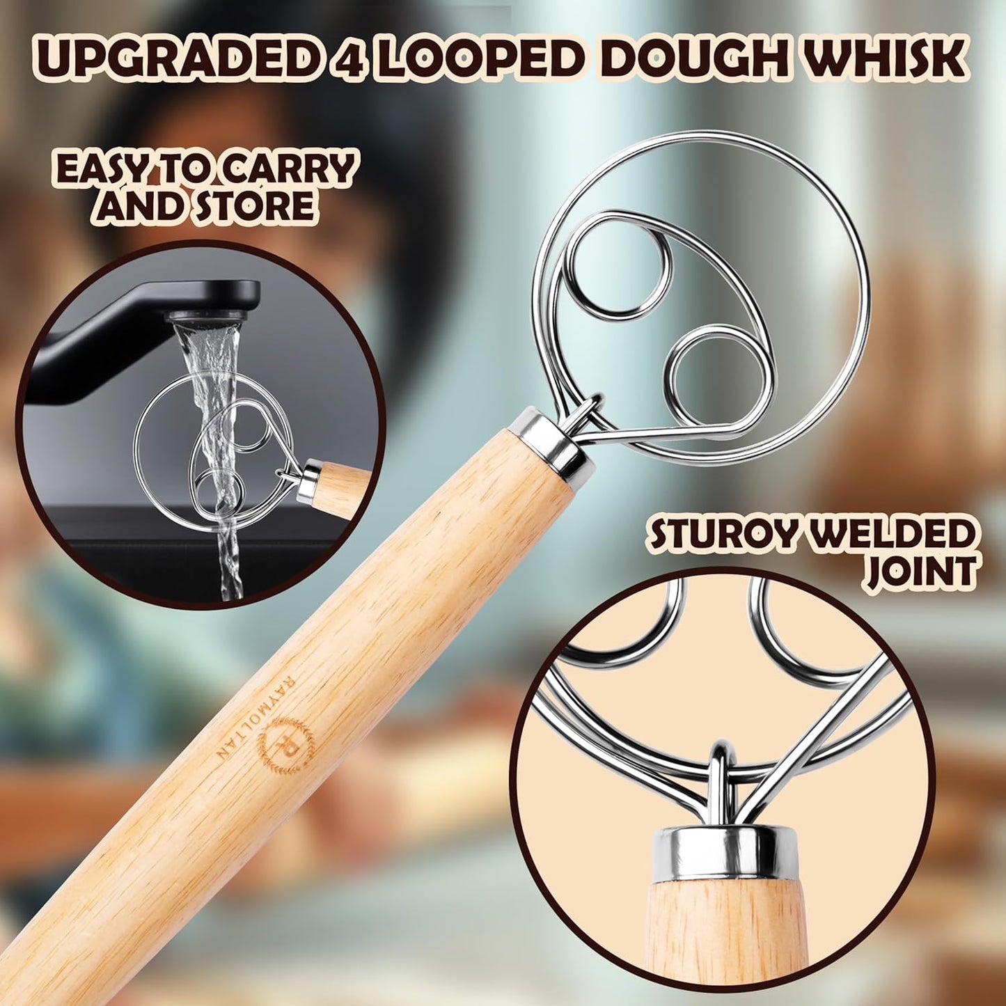 Premium Stainless Steel Danish Dough Whisk & Magnetic Bread Scoring Lame with 5 Blades – Professional Sourdough Baking Tools Kit for Mixing, Cutting & Decorating Bread