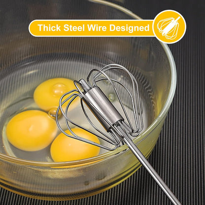 Egg Whisk, Upgraded Stainless Steel Semi Automatic Whisk,Hand Wisk Egg Beater Easy to Use for Making Cream, Blending, Whisking, Beating & Stirring (12 Inch)