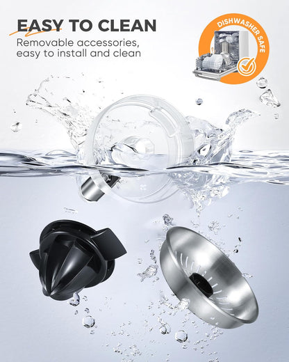 Electric Orange Juicer, Citrus Juicer Squeezer with 2 Interchangeable Cones, 160W Electric Juicer Machine with Stainless Steel Body & Transparent Juice Collector for Lime Grapefruit Lemon