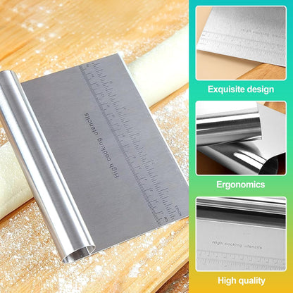 2 Pack Stainless Steel Dough Cutter & Pastry Scraper, Bench Knife with Measuring Scale, Multipurpose Food Chopper for Bread, Pizza & Cake, Professional Baking Tools