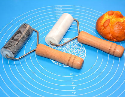 Tianman Small Marble Rolling Pin Pizza Roller, Marble Pastry Roller Non-Stick T-Type, For Cake Baking Tortilla Fudge Pizza Cookies and Other Kitchen Baking Cooking (Type 1 White).