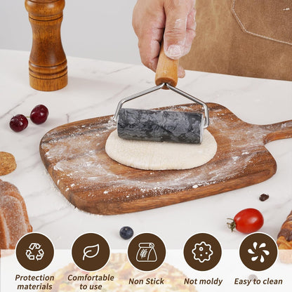 Small Marble Rolling Pin Pizza Roller with Dough Scraper Cutter, Marble Roller Non-Stick T-Type, For Cake Baking Tortilla Fudge Pizza Cookies and Other Kitchen Baking Cooking(White)